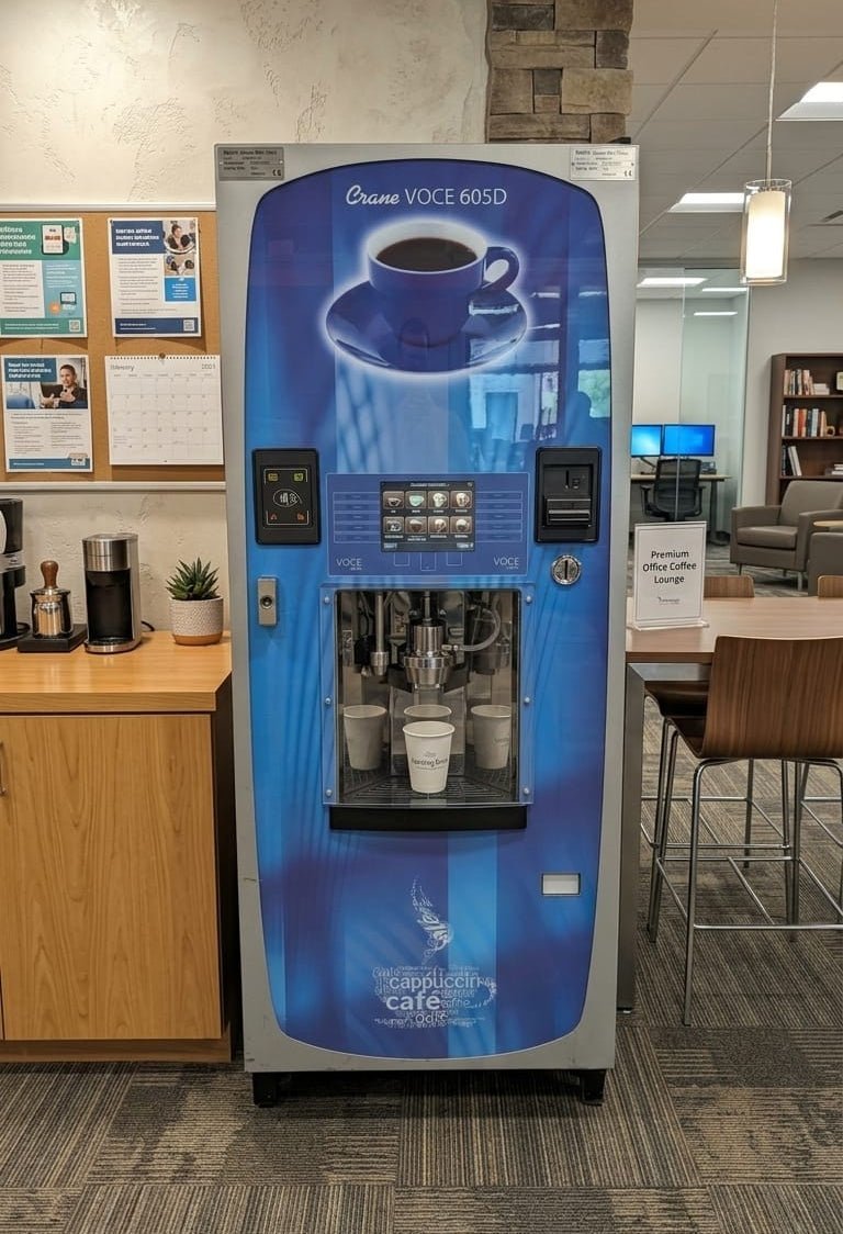 Used Crane Voce 605 Bean-to-Cup Coffee Vending Machine Used Crane Voce 605 Bean-to-Cup Coffee Vending Machine